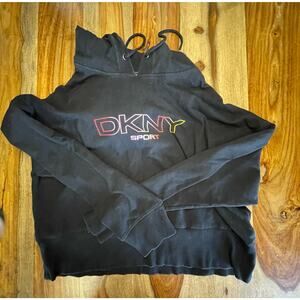 DKNY Medium Long Sleeve Cropped Black Hooded Sweatshirt